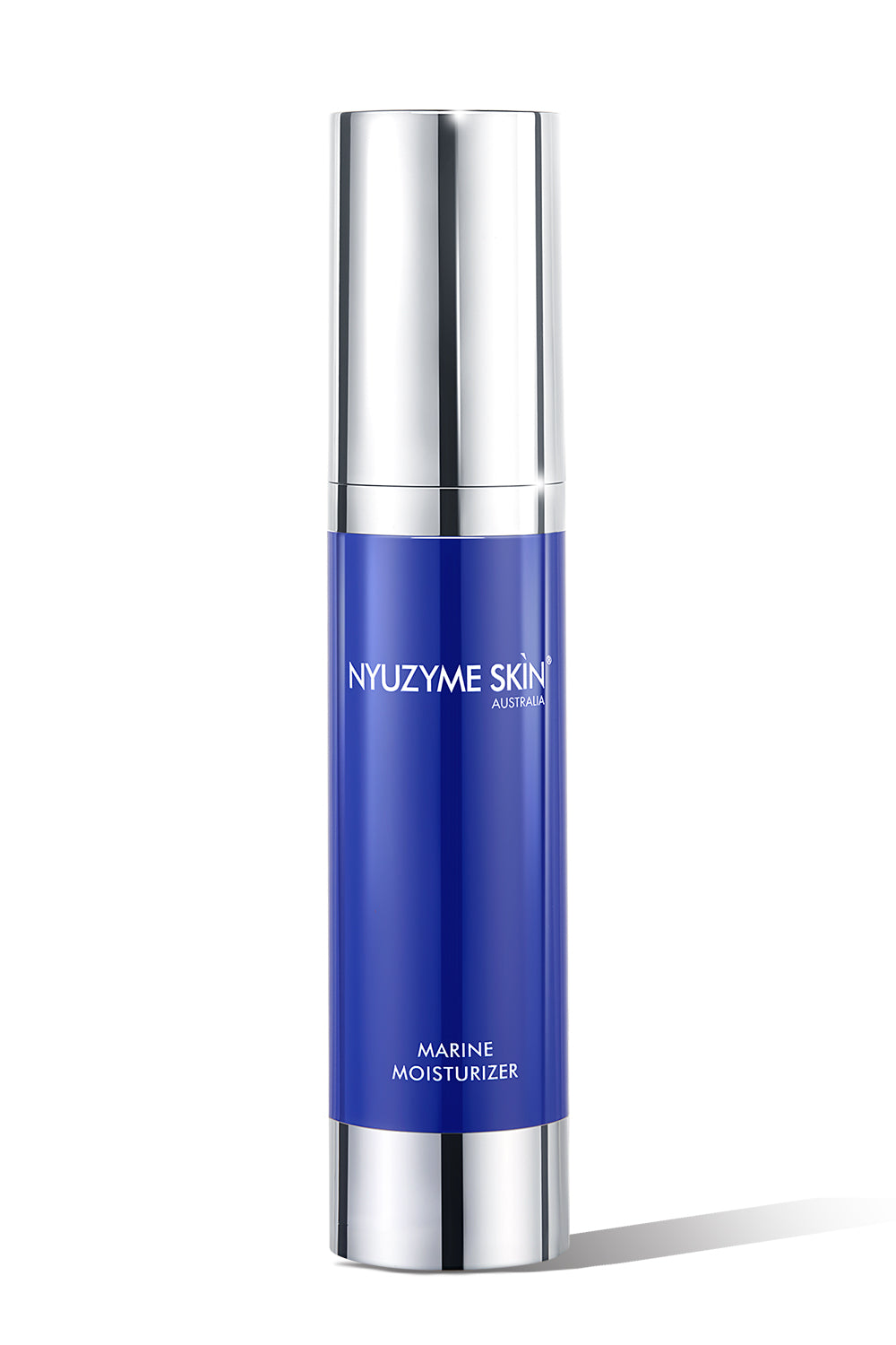 Nyuzyme skincare bottle with silver cap on a white background